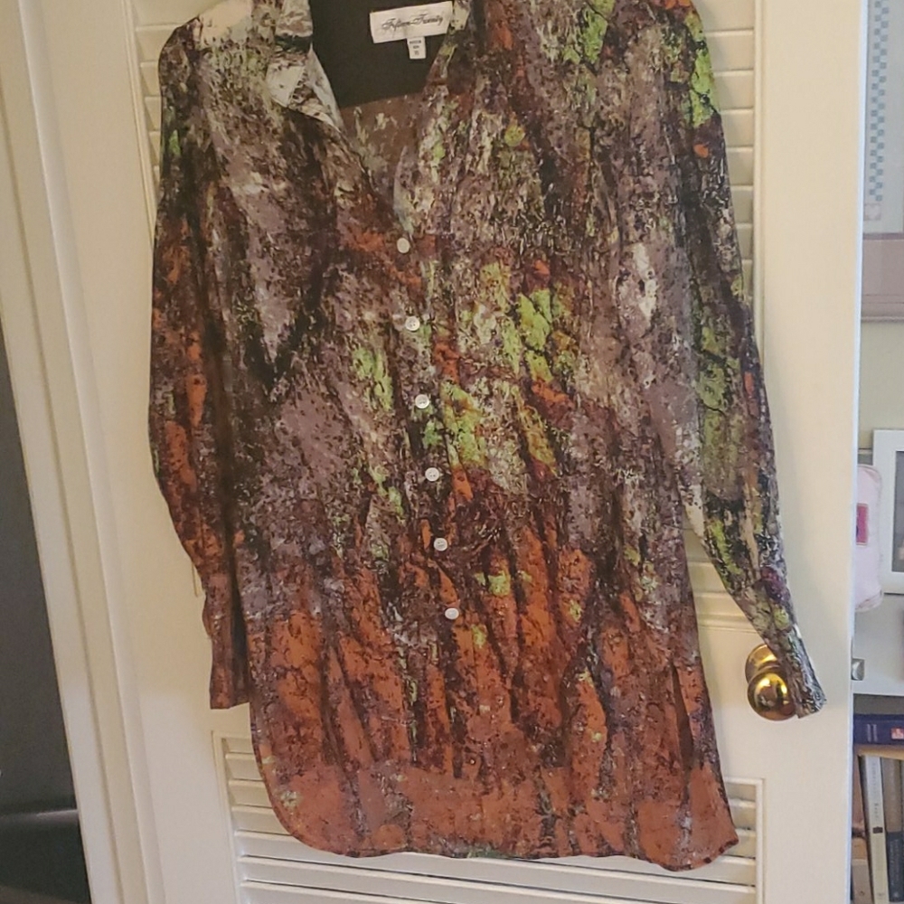 Fifteen-twenty Long Sleeve Silk Button up Top